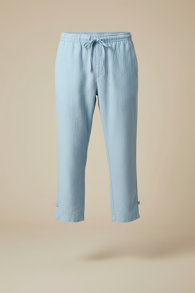 Pantalon Japonais Bleu Clair Ample Coton Cropped Décontracté - Lin - vue 3