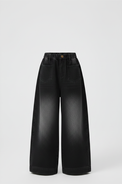 Pantalon Japonais Noir Délavé Ample Denim Fille - Jean - vue 3