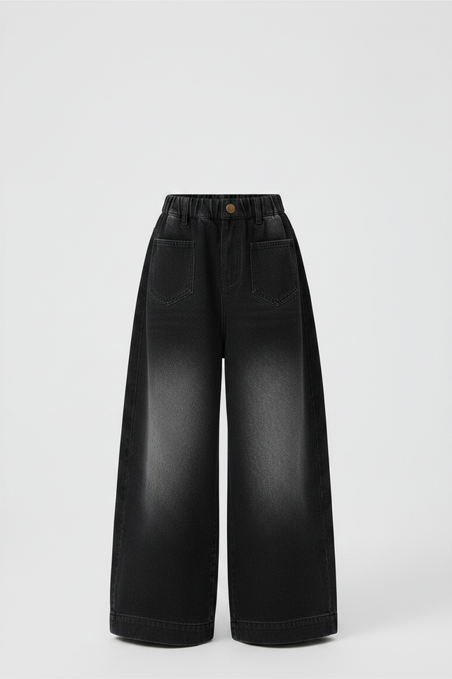 Pantalon Japonais Noir Délavé Ample Denim Fille - Jean - vue 3