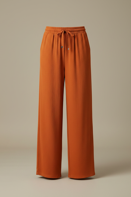 Pantalon Japonais Orange Ample Côtelé Cordon Fluide - Cordé - vue 3
