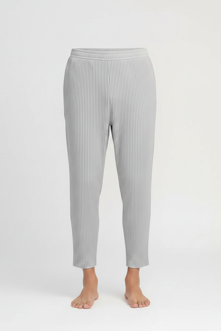 Pantalon Japonais Plissé Droit Gris Élégant Décontracté - Polyester - vue 3