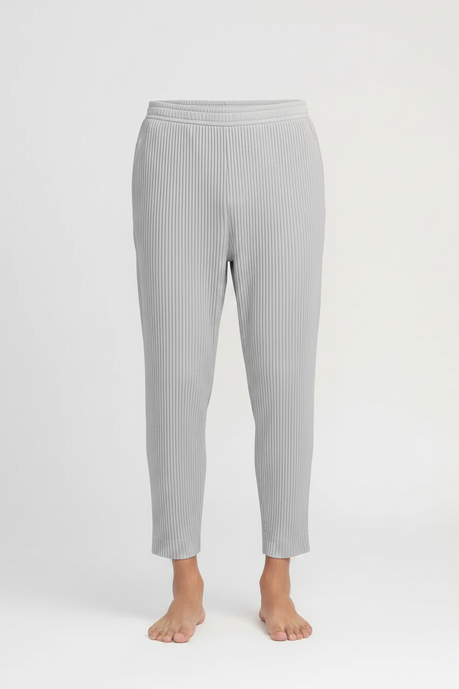 Pantalon Japonais Plissé Droit Gris Élégant Décontracté - Polyester - vue 3
