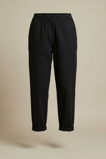 Pantalon Japonais Noir Coton Ample Décontracté Cheville - vue 3