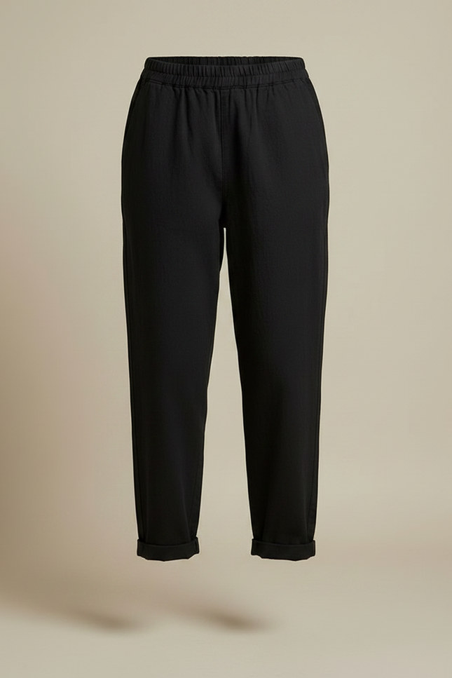 Pantalon Japonais Noir Coton Ample Décontracté Cheville - vue 3