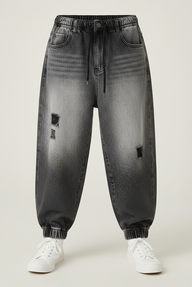 Pantalon Japonais Dégradé Noir Ample Déchiré Enfant - Jean - vue 3
