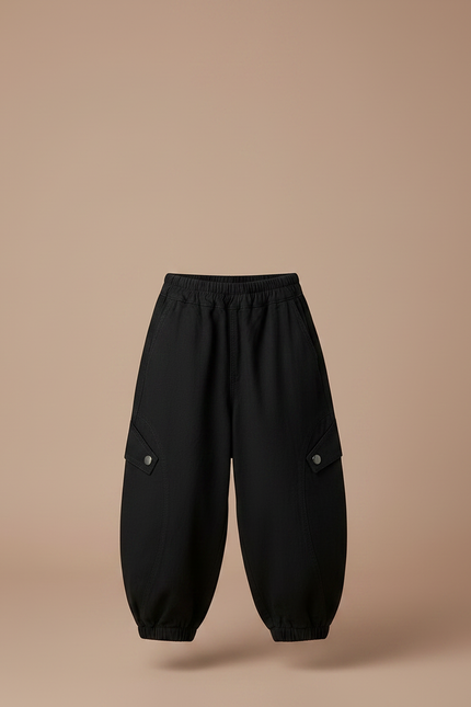 Pantalon Japonais Noir Cargo Ample Garçon Coton - vue 3