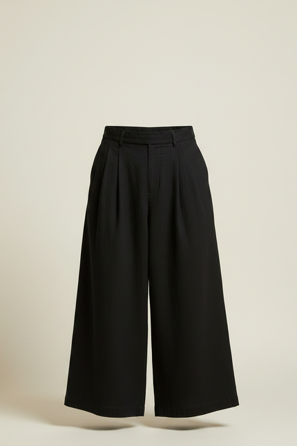 Pantalon Japonais Noir Ample Coton Plissé Décontracté - vue 3