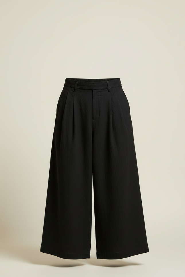 Pantalon Japonais Noir Ample Coton Plissé Décontracté - vue 3