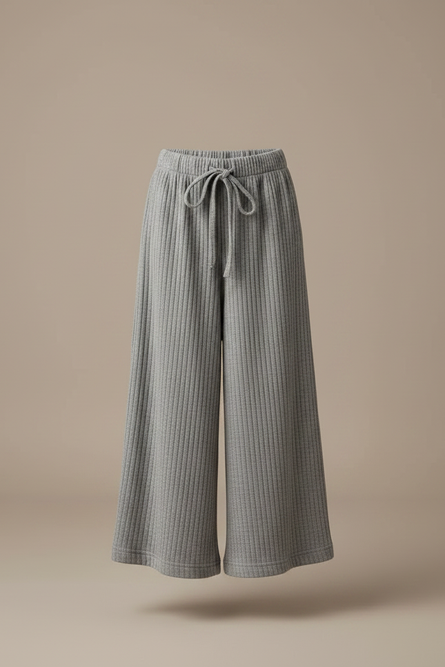 Pantalon Japonais Gris Ample Côtelé Élastique Enfant - Maille - vue 3