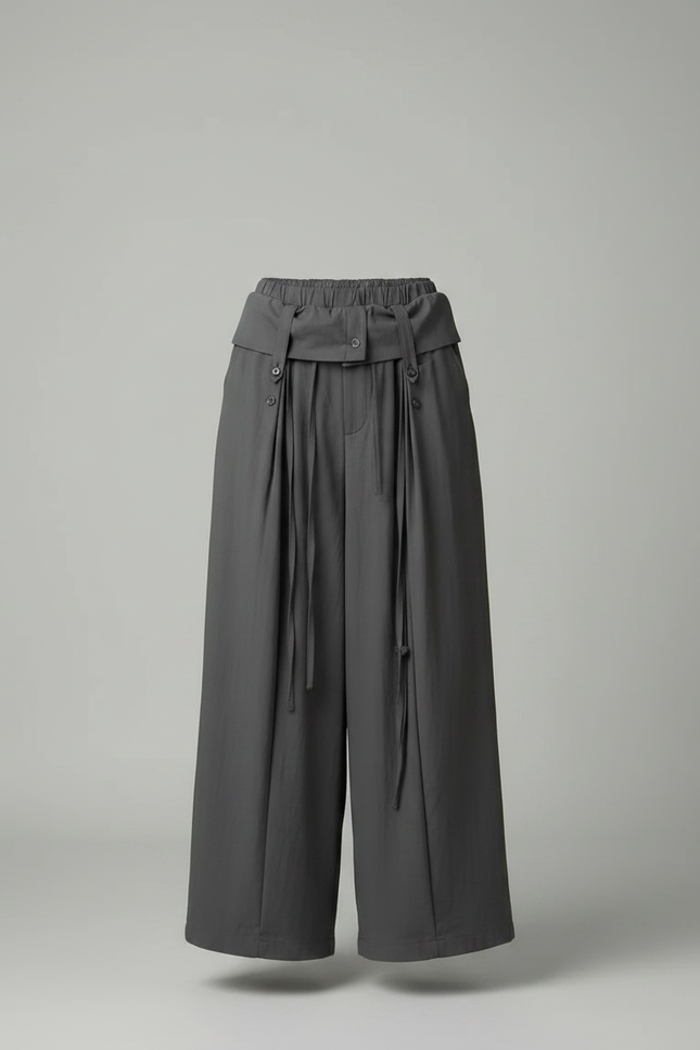Pantalon Japonais Gris Ample Décontracté Coton Femme - vue 3