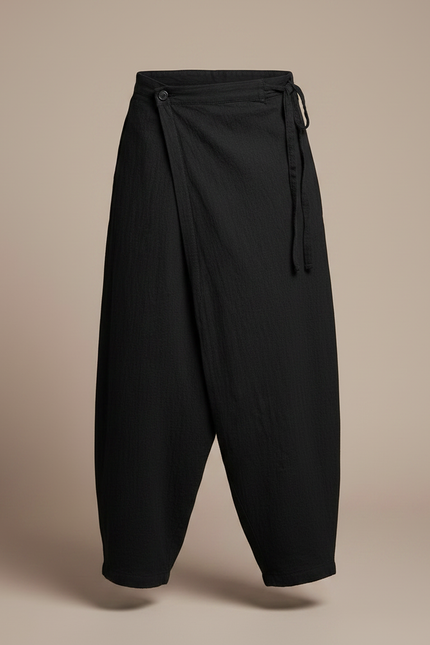 Pantalon Japonais Noir Ample Coton Fluide Moderne - vue 3