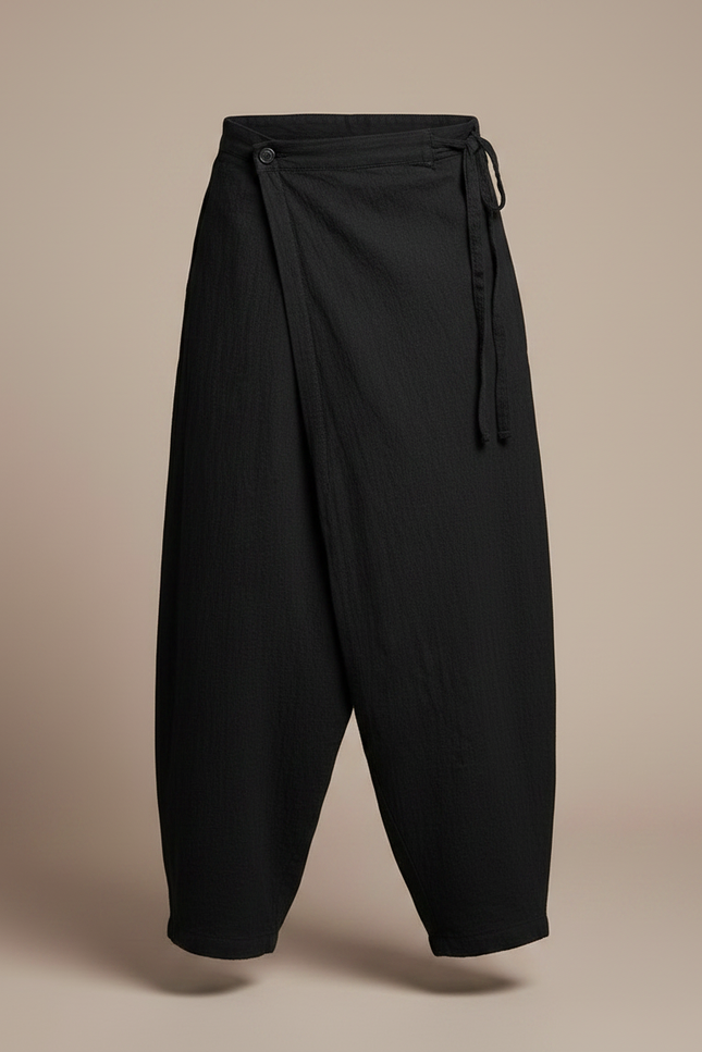 Pantalon Japonais Noir Ample Coton Fluide Moderne - vue 3