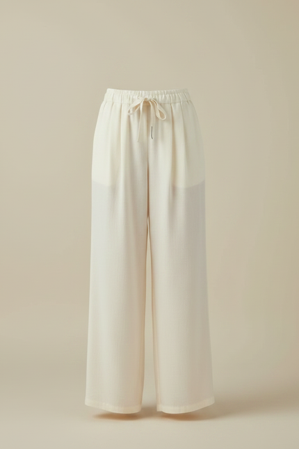 Pantalon Japonais Crème Ample Fluide Décontracté - Beige Lin - vue 3
