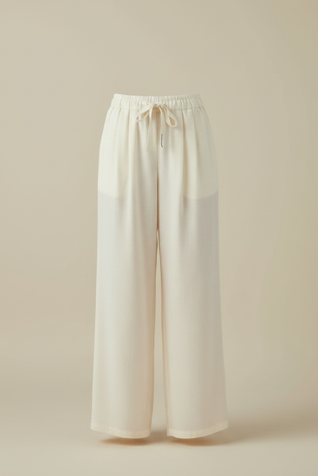 Pantalon Japonais Crème Ample Fluide Décontracté - Beige Lin - vue 3
