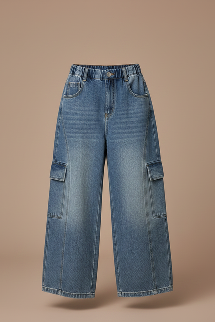 Pantalon Japonais Denim Ample Cargo Bleu Fille - Jean - vue 3