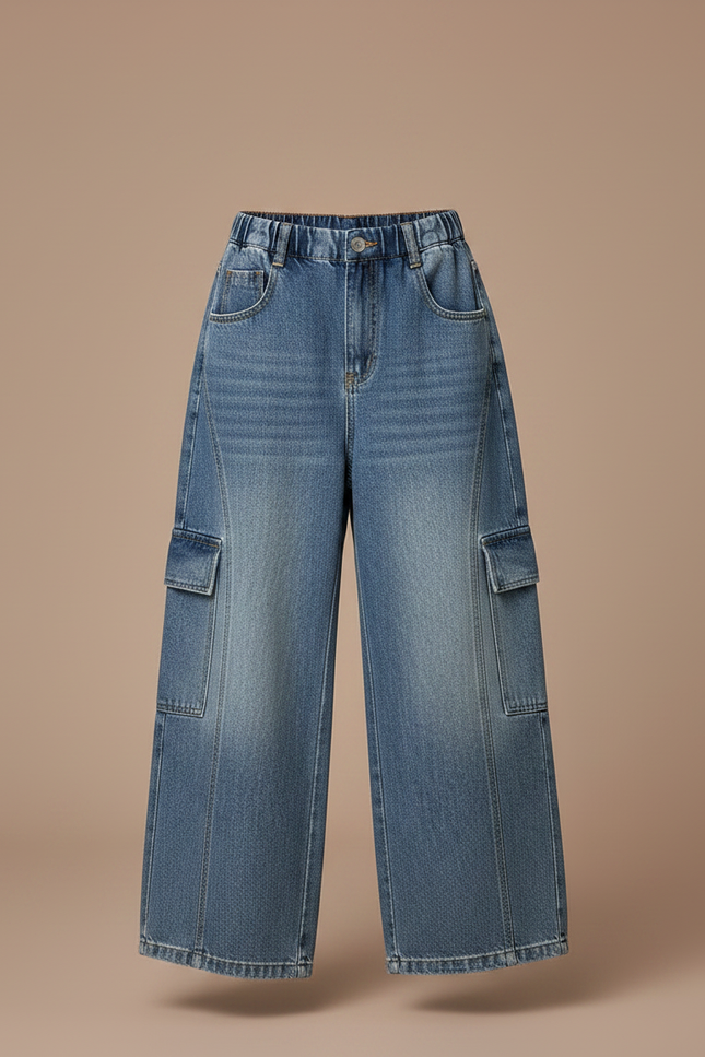 Pantalon Japonais Denim Ample Cargo Bleu Fille - Jean - vue 3