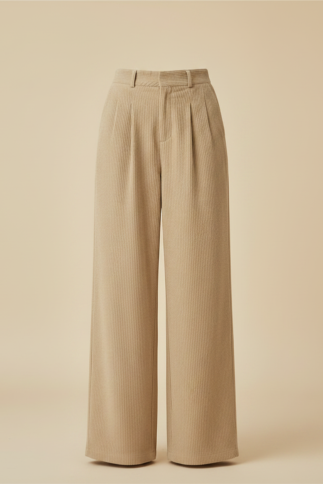 Pantalon Japonais Côtelé Beige Ample Plissé Décontracté - Cordé - vue 3