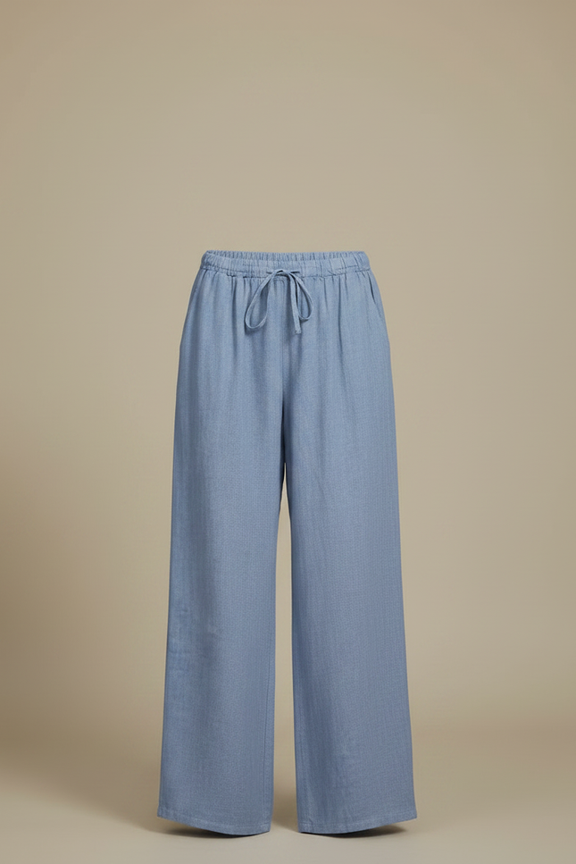 Pantalon Japonais Bleu Lin Ample Cordon Fluide - vue 3