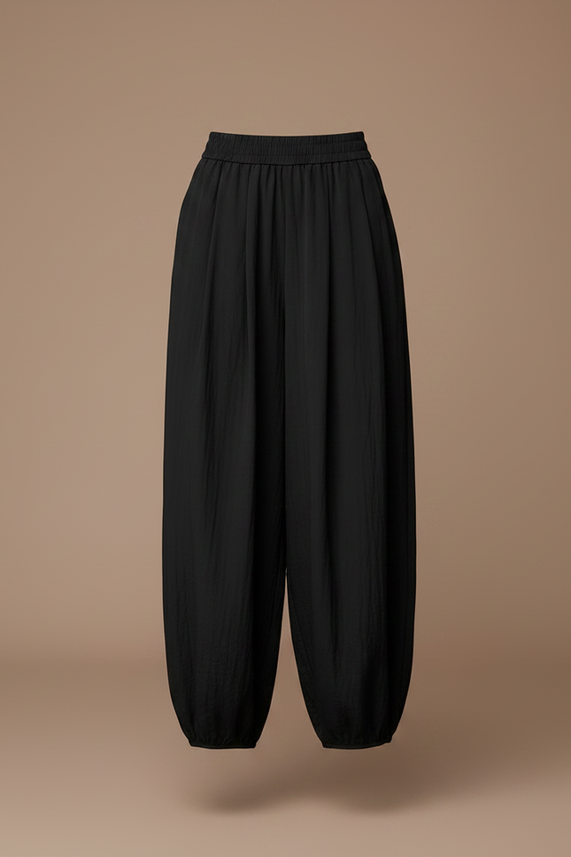 Pantalon Japonais Noir Fluide Ample Décontracté - Viscose - vue 3