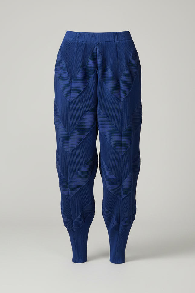 Pantalon Japonais Plissé Bleu Texturé Élastique Femme - Polyester - vue 3
