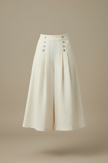 Pantalon Japonais Crème Ample Lin Plissé Femme - Beige - vue 3