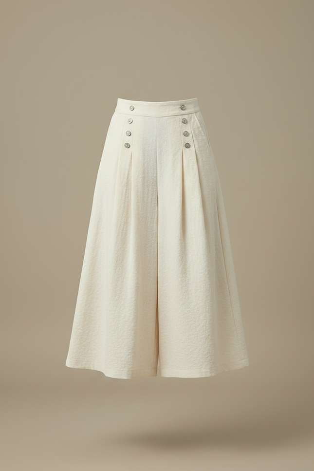 Pantalon Japonais Crème Ample Lin Plissé Femme - Beige - vue 3