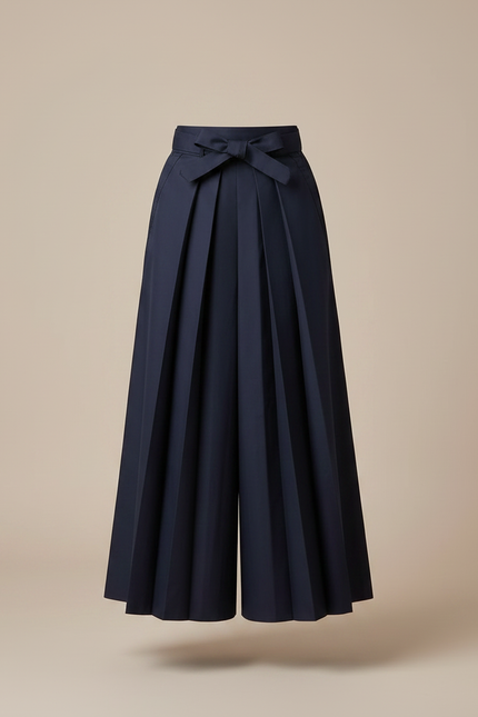 Pantalon Japonais Plissé Ample Bleu Marine Coton - Gabardine - vue 3