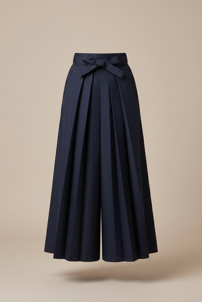 Pantalon Japonais Plissé Ample Bleu Marine Coton - Gabardine - vue 3