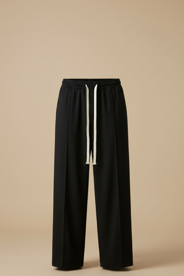 Pantalon Japonais Noir Fluide Ample Cordon Décontracté - Polyester - vue 3