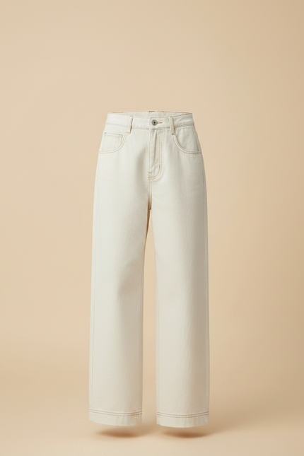 Pantalon Japonais Blanc Cassé Denim Ample Droit - Beige Jean - vue 3