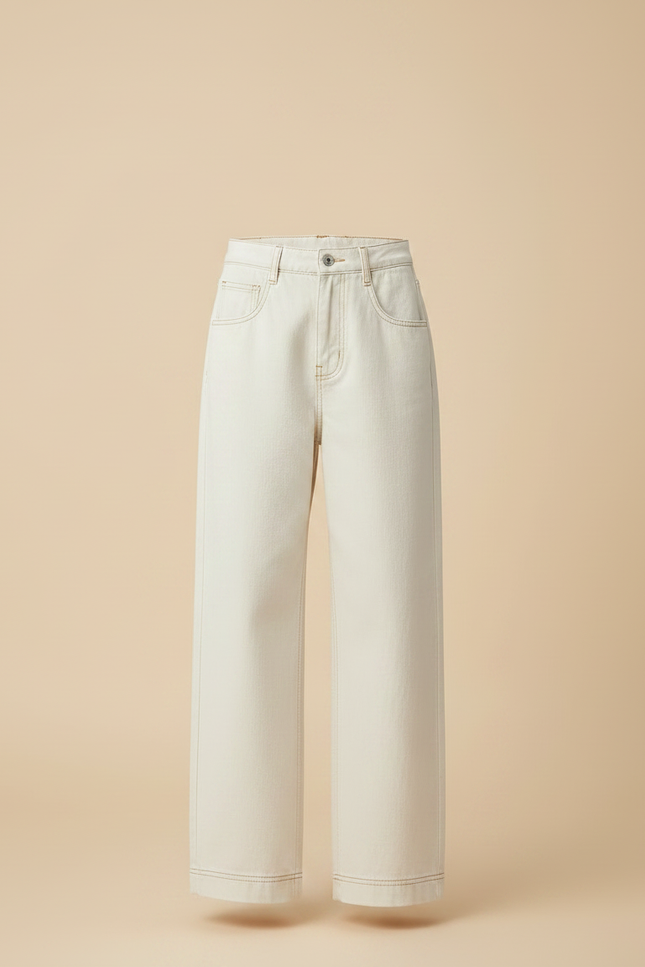 Pantalon Japonais Blanc Cassé Denim Ample Droit - Beige Jean - vue 3