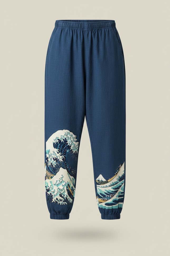 Pantalon Japonais Vagues Bleues Ample Enfant Harajuku - Coton - vue 3