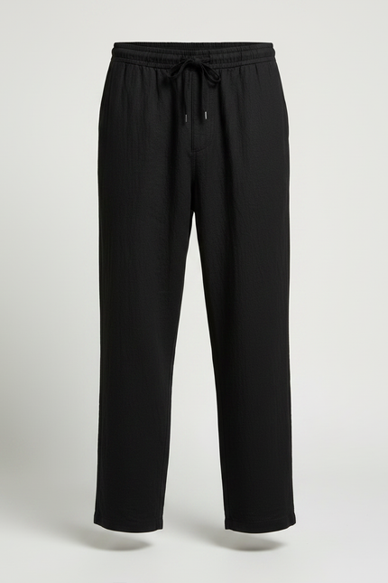 Pantalon Japonais Noir Ample Coton Lin Casual - vue 3