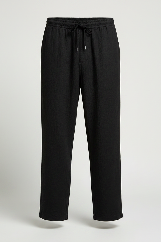 Pantalon Japonais Noir Ample Coton Lin Casual - vue 3