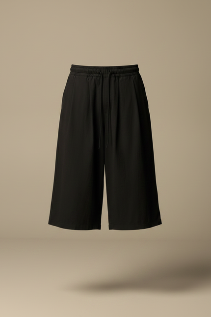 Pantalon Japonais Noir Ample Court Coton Cordon - vue 3