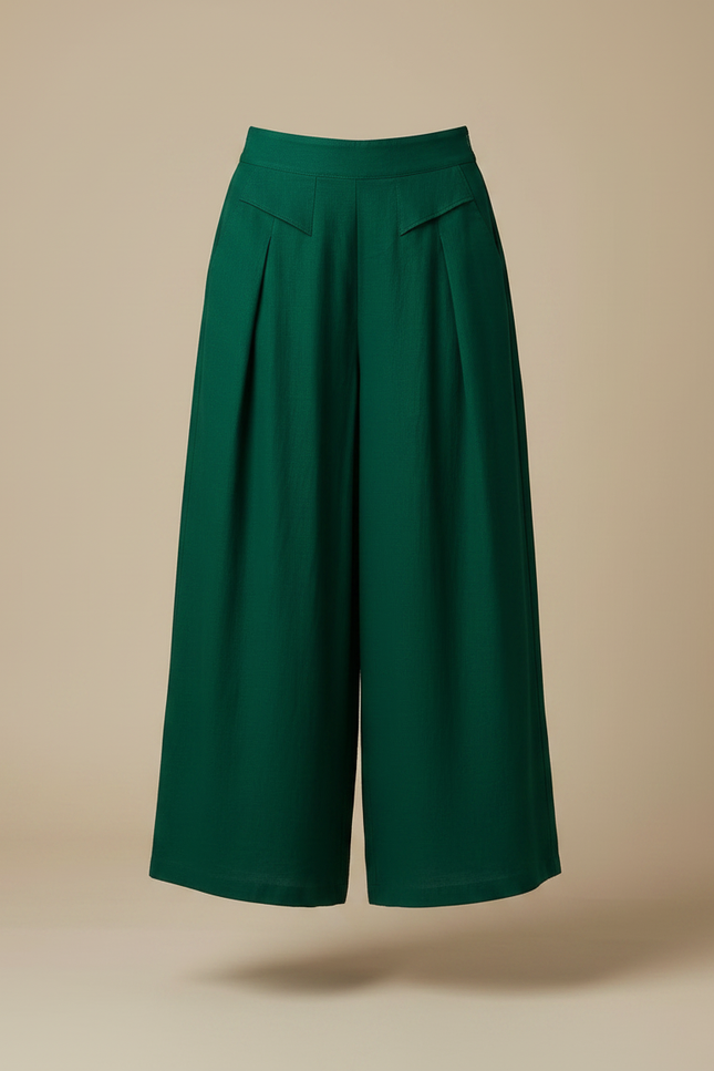 Pantalon Japonais Vert Émeraude Ample Fluide Lin Femme - vue 3