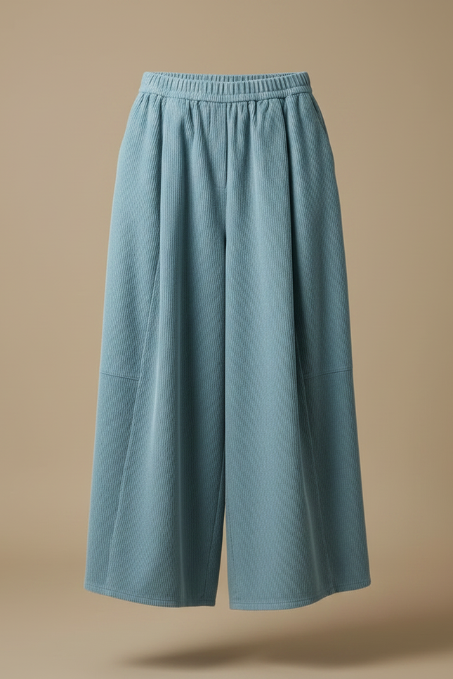 Pantalon Japonais Bleu Côtelé Ample Décontracté Confortable - Cordé - vue 3