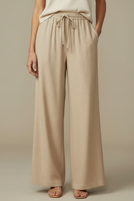 Pantalon Japonais Beige Ample Fluide Décontracté Cordon - Maille - vue 3