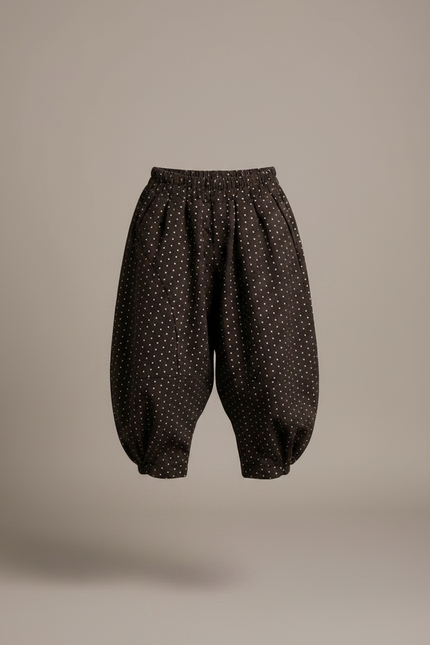 Pantalon Japonais Noir Points Blancs Ample Enfant - Marron Molleton - vue 3