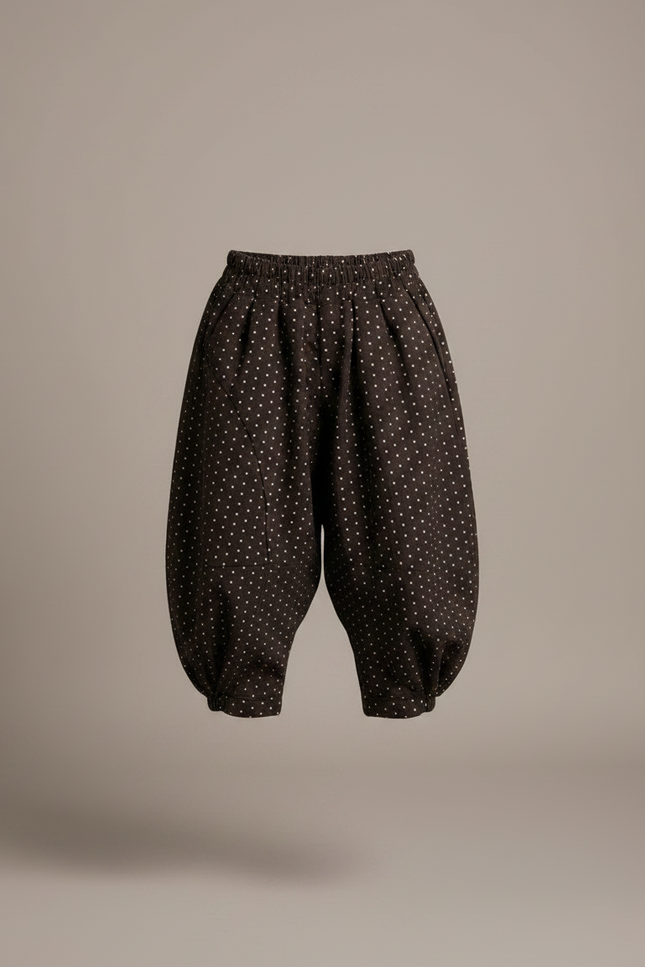 Pantalon Japonais Noir Points Blancs Ample Enfant - Marron Molleton - vue 3
