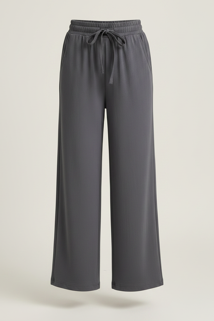 Pantalon Japonais Gris Ample Fluide Cordon Décontracté - Molleton - vue 3