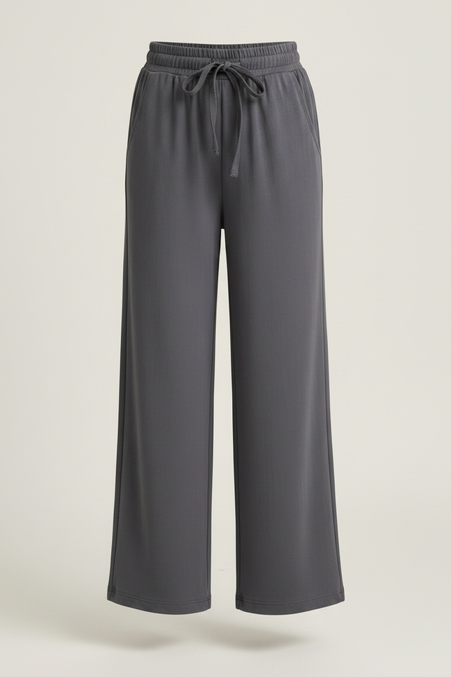 Pantalon Japonais Gris Ample Fluide Cordon Décontracté - Molleton - vue 3