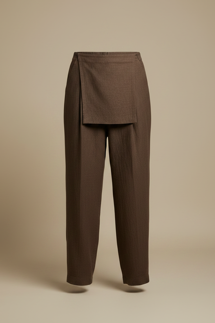 Pantalon Japonais Marron Ample Lin Déstructuré Élégant - vue 3