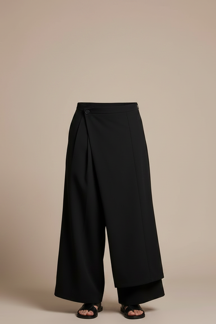 Pantalon Japonais Noir Ample Superposé Asymétrique Moderne - Polyester - vue 3