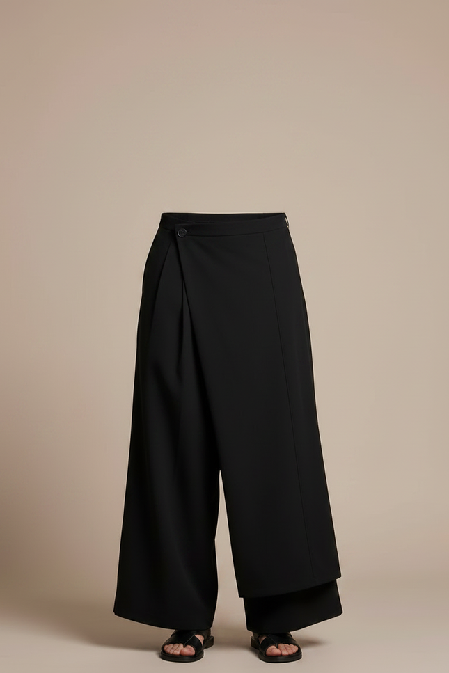 Pantalon Japonais Noir Ample Superposé Asymétrique Moderne - Polyester - vue 3