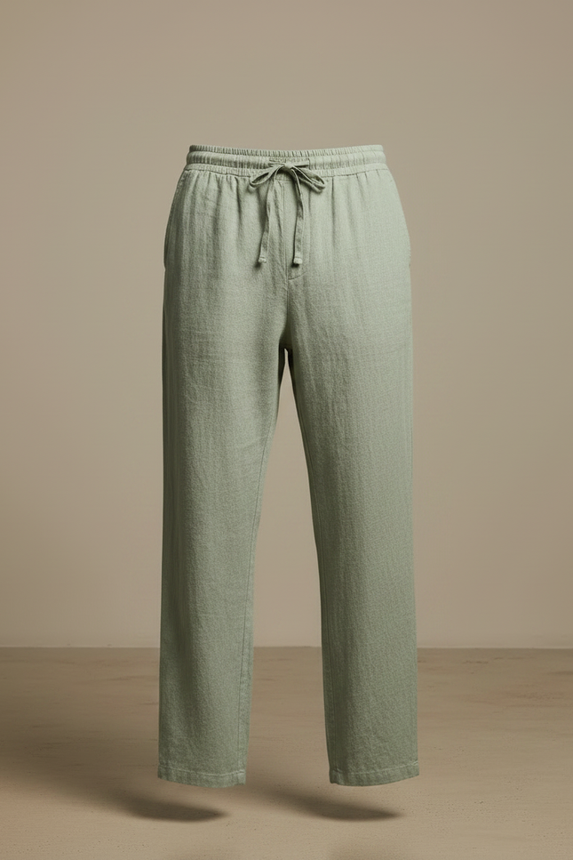 Pantalon Japonais Vert Lin Ample Confortable Décontracté - vue 3