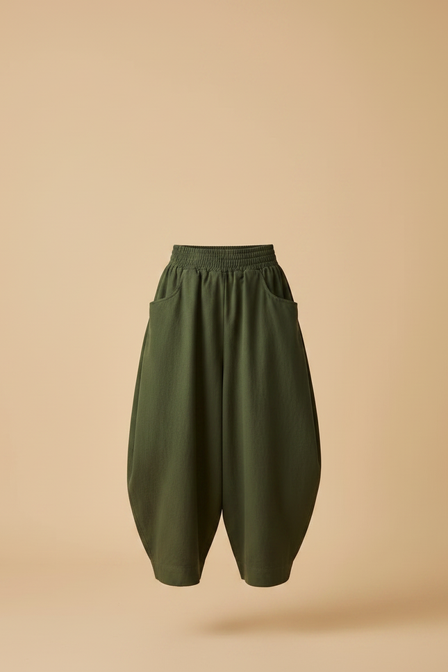 Pantalon Japonais Vert Ample Coton Confortable Harem - vue 3
