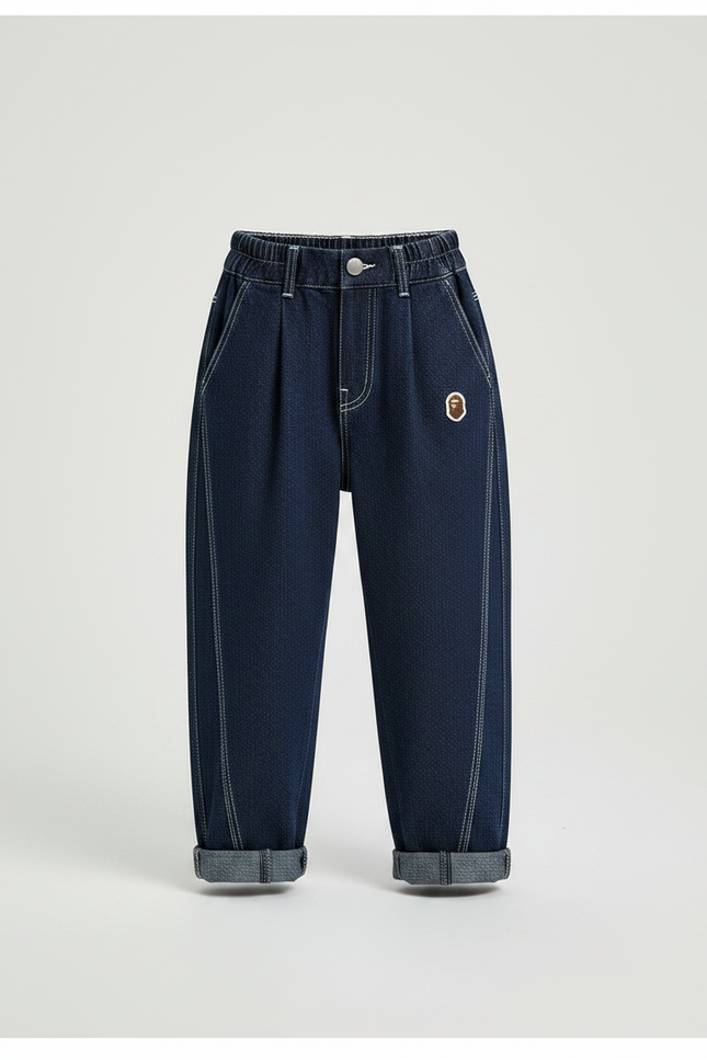 Pantalon Japonais Denim Bleu Ample Décontracté Enfant - Marine Jean - vue 3