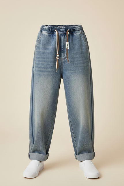 Pantalon Japonais Denim Ample Rayures Décontracté Enfant - Bleu Jean - vue 3