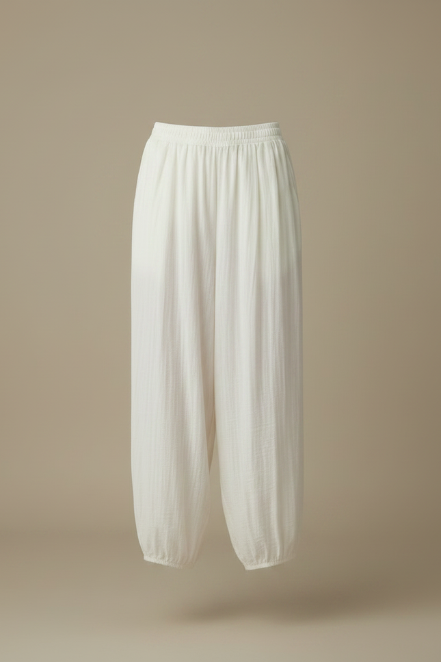 Pantalon Japonais Ample Fluide Écru Décontracté Femme - Beige Lin - vue 3